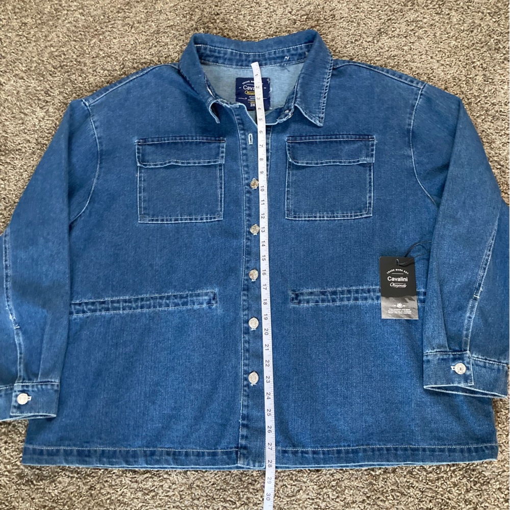 Cavalini Clothing Dark Wash Denim Shirt Jacket Shacket 3X NWT - Picture 4 of 14